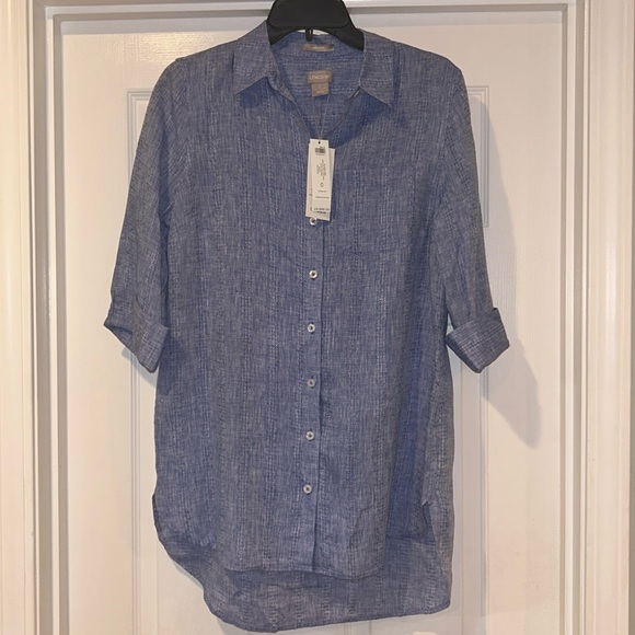 NWT Chicos No-Iron Linen High-Low Shirttail-Hem Tunic - Picture 1 of 6